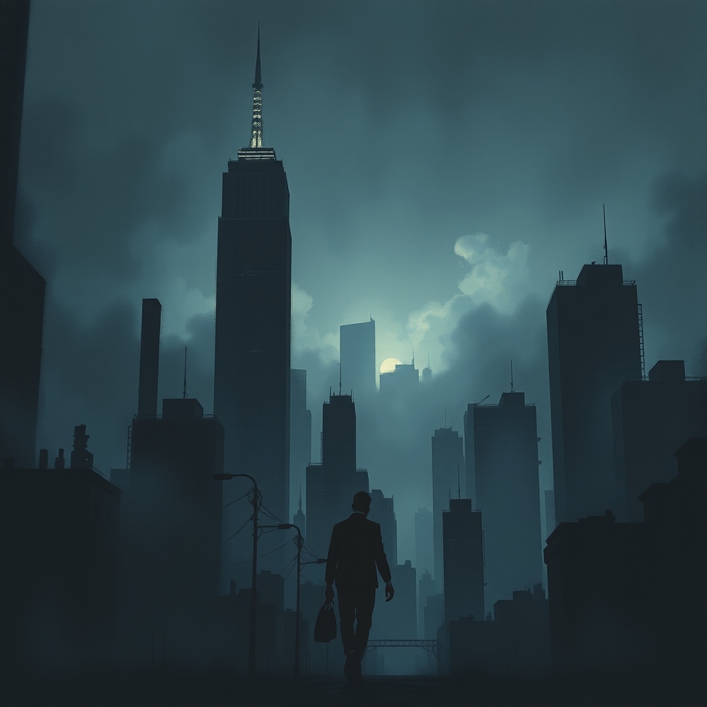 Cityscape reflects concern over AI control concentration